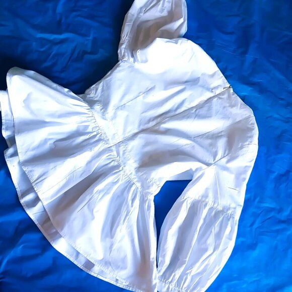 WHITE COTTON PEPLUM BLOUSE W/PUFFY SLEEVES COTTAGECORE, MEDIUM - Picture 2 of 4